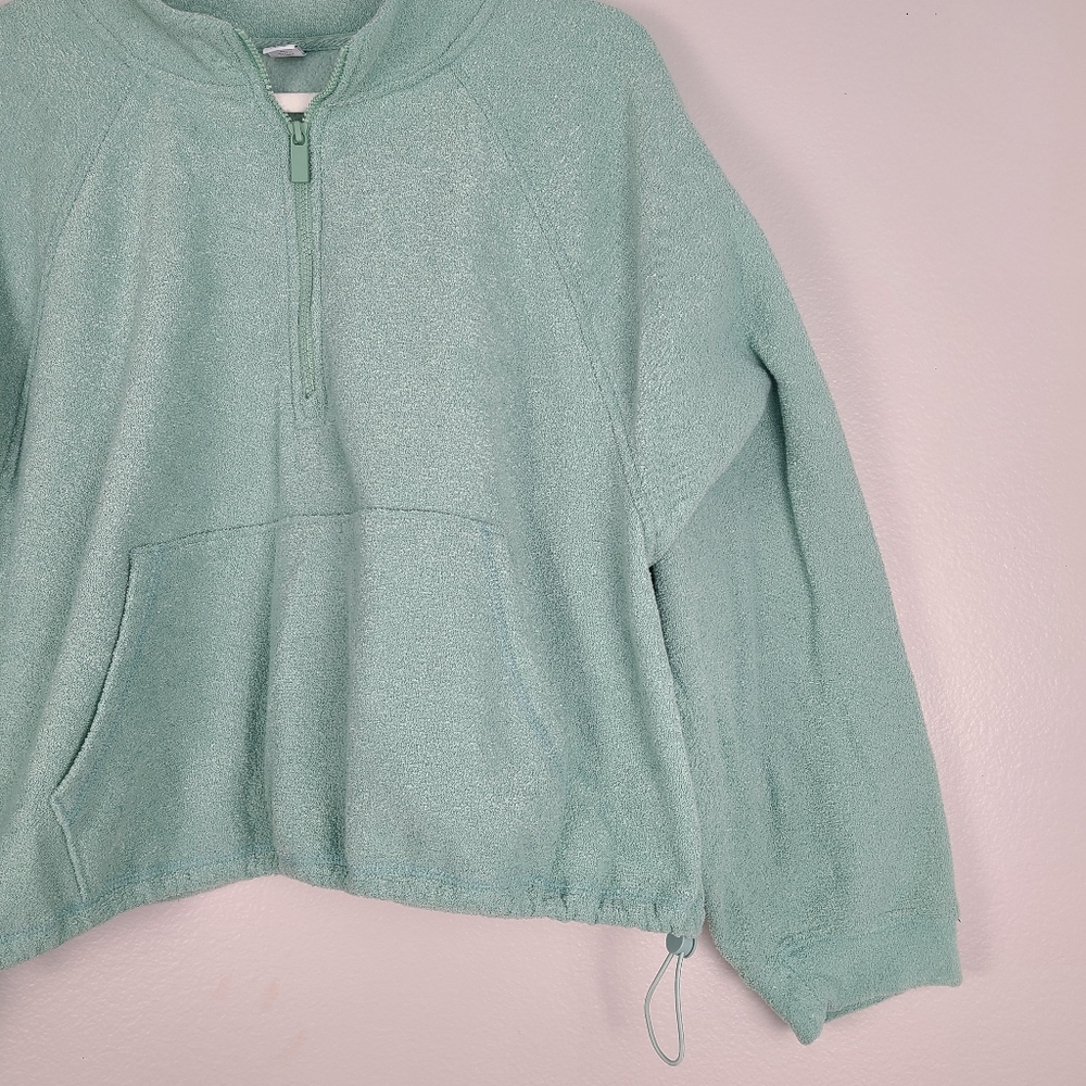 Old Navy Cropped Terry Soft Pullover Quarter Zip Sweater in Pale Seafoam Green - Picture 3 of 6